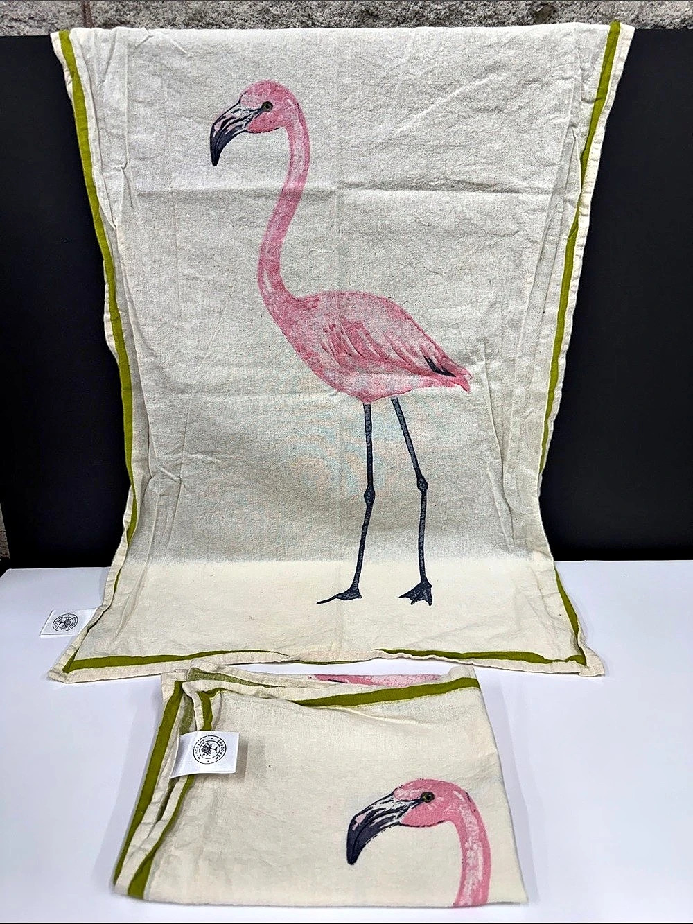 Mahogany Set of 2 Pink Flamingo Kitchen Tea Towels 19x27 100% Cotton